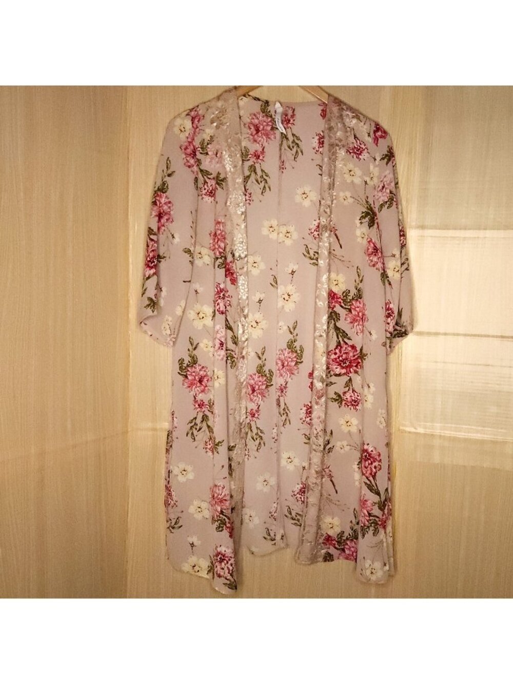 NY Collection Womens Dusty Rose Pink Floral Flowy Duster Large